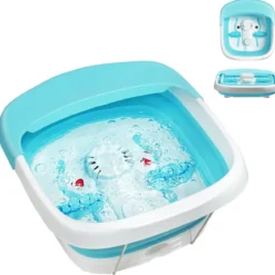 Fußbad Massagegerät faltbar Elektrische Fußbadewanne Heizung und Sprudelmassage Fußmassage Spa mit Massagerollen Grün