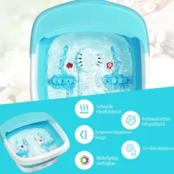 Fußbad Massagegerät faltbar Elektrische Fußbadewanne Heizung und Sprudelmassage Fußmassage Spa mit Massagerollen Grün
