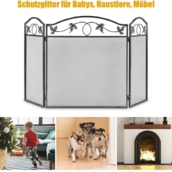 Funkenschutzgitter mit Stabilem Metallrahmen 3-teilige Faltbare Kamingitter Schwarz