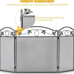 Funkenschutzgitter mit Stabilem Metallrahmen 3-teilige Faltbare Kamingitter Schwarz