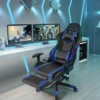 Gaming Stuhl mit RGB-LED-Leuchten & Einziehbarer Fußstütze Ergonomischer Bürostuhl Blau