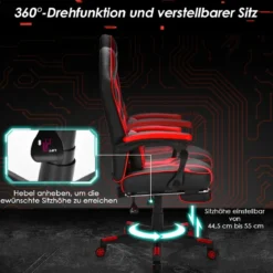 Gaming Stuhl PC-Stuhl Bürostuhl mit Einziehbarer Fußstütze Lendenkissen Rot