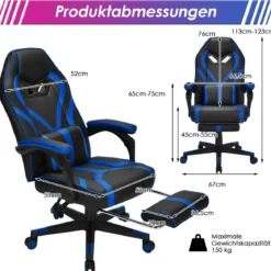 Gaming Stuhl PC-Stuhl Bürostuhl mit Einziehbarer Fußstütze Lendenkissen Blau