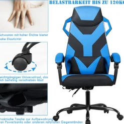 Gaming Stuhl verstellbar Bürostuhl Chefsessel mit hoher Rücken Racingstuhl Blau