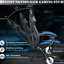 Gaming Stuhl verstellbar Bürostuhl Chefsessel mit hoher Rücken Racingstuhl Blau