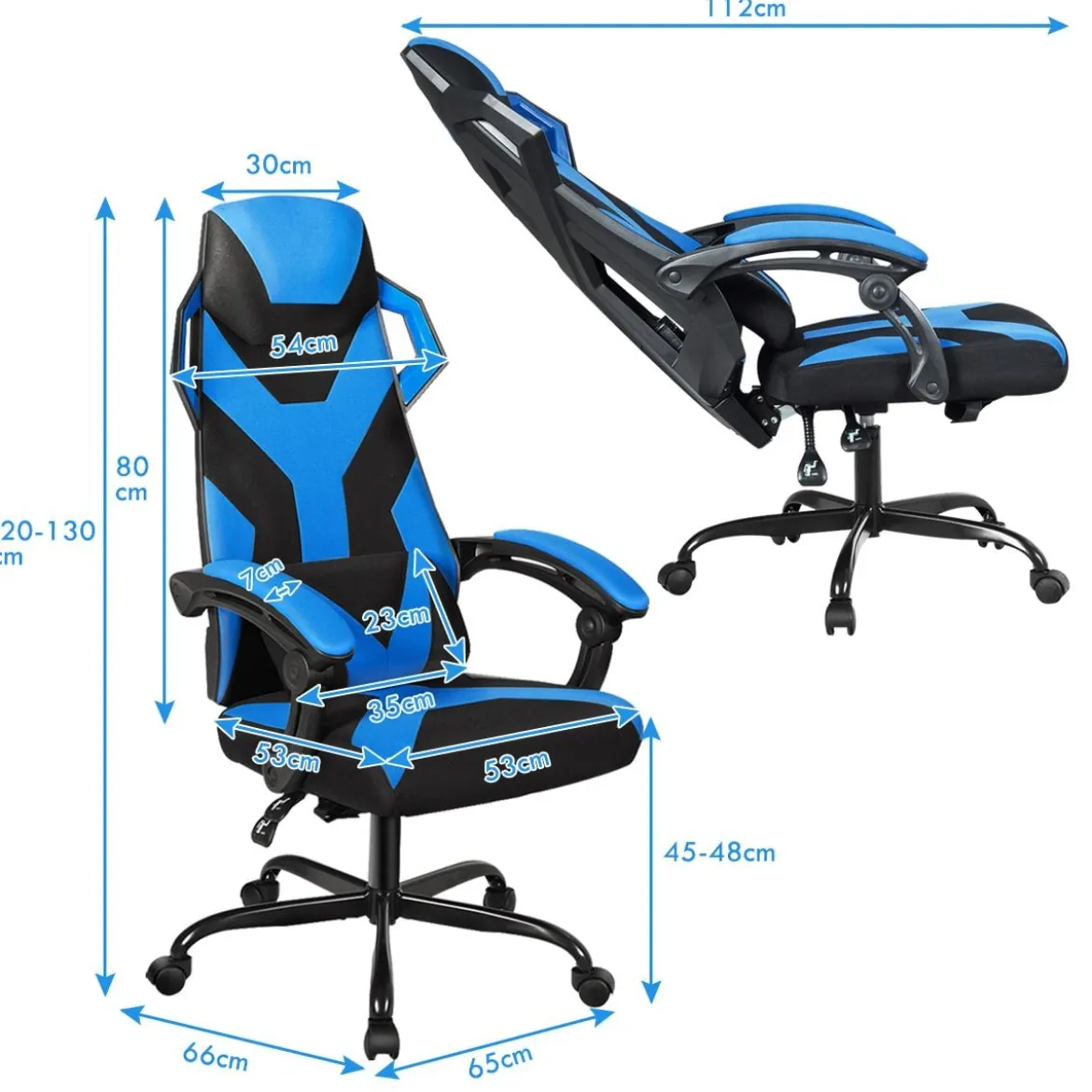 Gaming Stuhl verstellbar Bürostuhl Chefsessel mit hoher Rücken Racingstuhl Blau