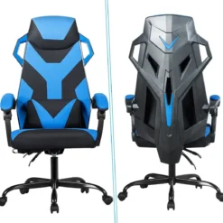 Gaming Stuhl verstellbar Bürostuhl Chefsessel mit hoher Rücken Racingstuhl Blau