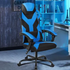 Gaming Stuhl verstellbar Bürostuhl Chefsessel mit hoher Rücken Racingstuhl Blau