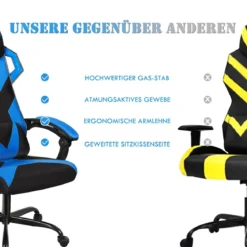 Gaming Stuhl verstellbar Bürostuhl Chefsessel mit hoher Rücken Racingstuhl Blau