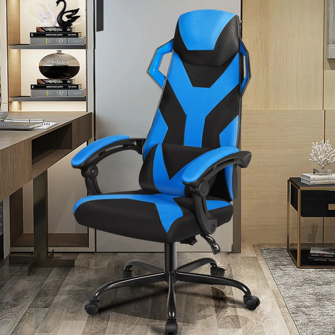 Gaming Stuhl verstellbar Bürostuhl Chefsessel mit hoher Rücken Racingstuhl Blau