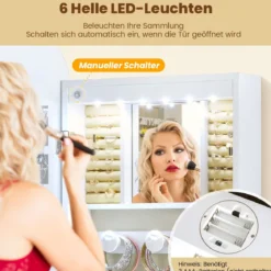 Ganzkörperspiegel mit Abschließbarem Schmuckschrank & 6 LED-Lichter Schmuckorganizer