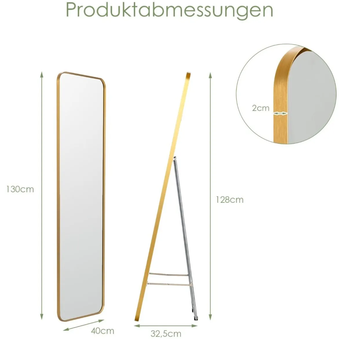Ganzkörperspiegel mit goldenem Stahlrahmen & explosionssicherer Folie Wandspiegel