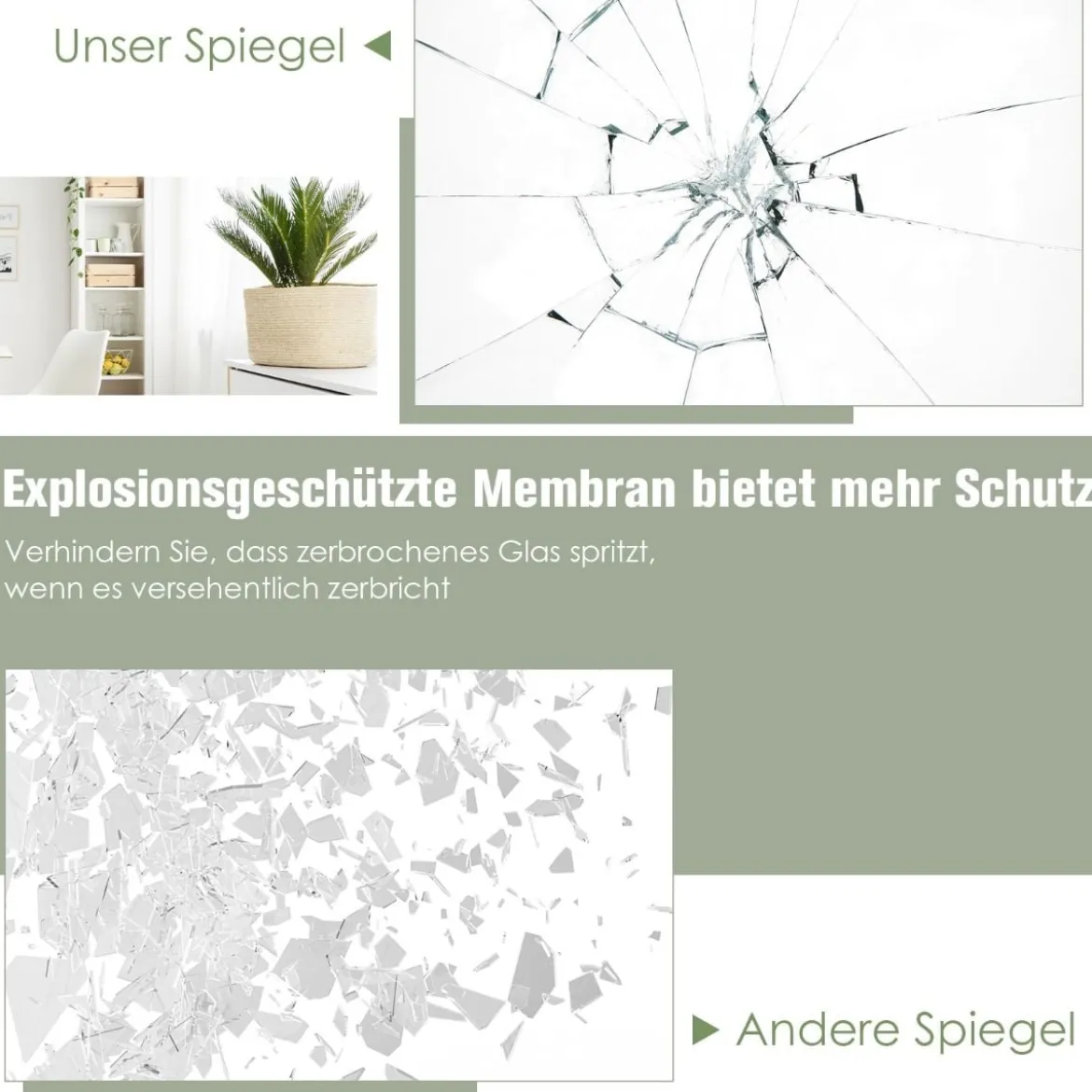 Ganzkörperspiegel mit goldenem Stahlrahmen & explosionssicherer Folie Wandspiegel