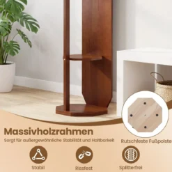 Ganzkörperspiegel mit Ständer drehbarer Garderobenständer mit Ankleidespiegel 4 Haken Walnuss (1 Kleiderstangen)
