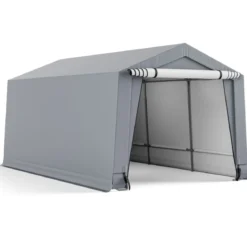 Garagenzelt 290 x 490 cm Großer Carport Zeltgarage mit Türen Autounterstand für SUV Boot Grau