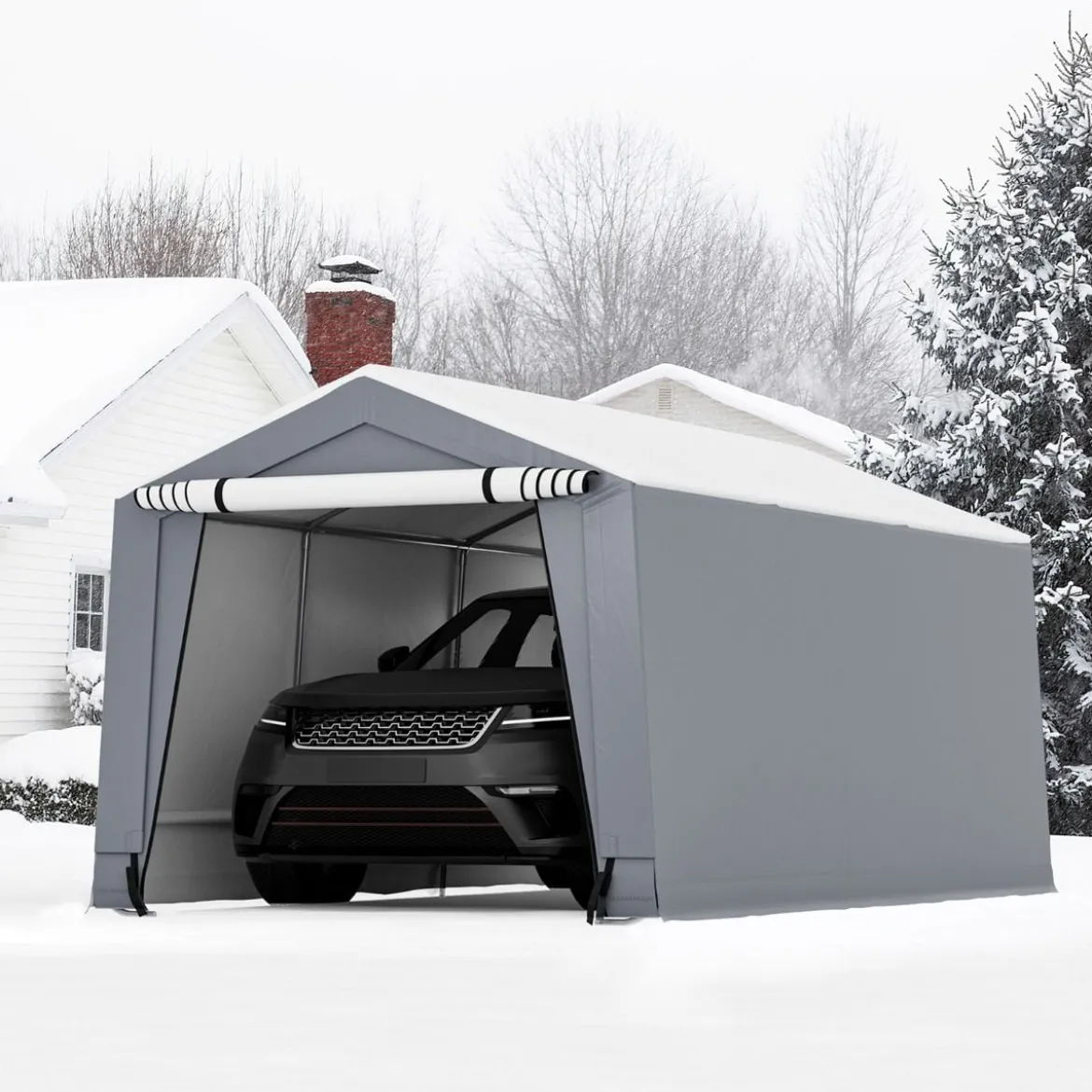 Garagenzelt 290 x 490 cm Großer Carport Zeltgarage mit Türen Autounterstand für SUV Boot Grau
