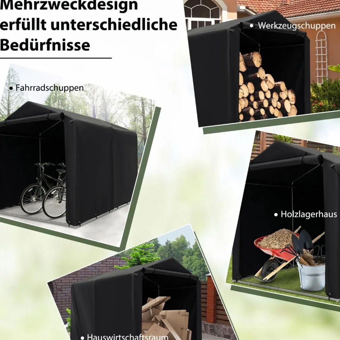 Garagenzelt 160 x 218 x 164 cm Gerätehaus Wasserdicht mit Metallrahmen Dunkelgrau
