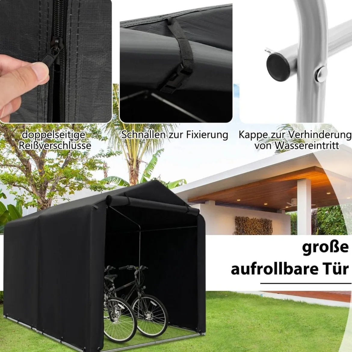 Garagenzelt 160 x 218 x 164 cm Gerätehaus Wasserdicht mit Metallrahmen Dunkelgrau