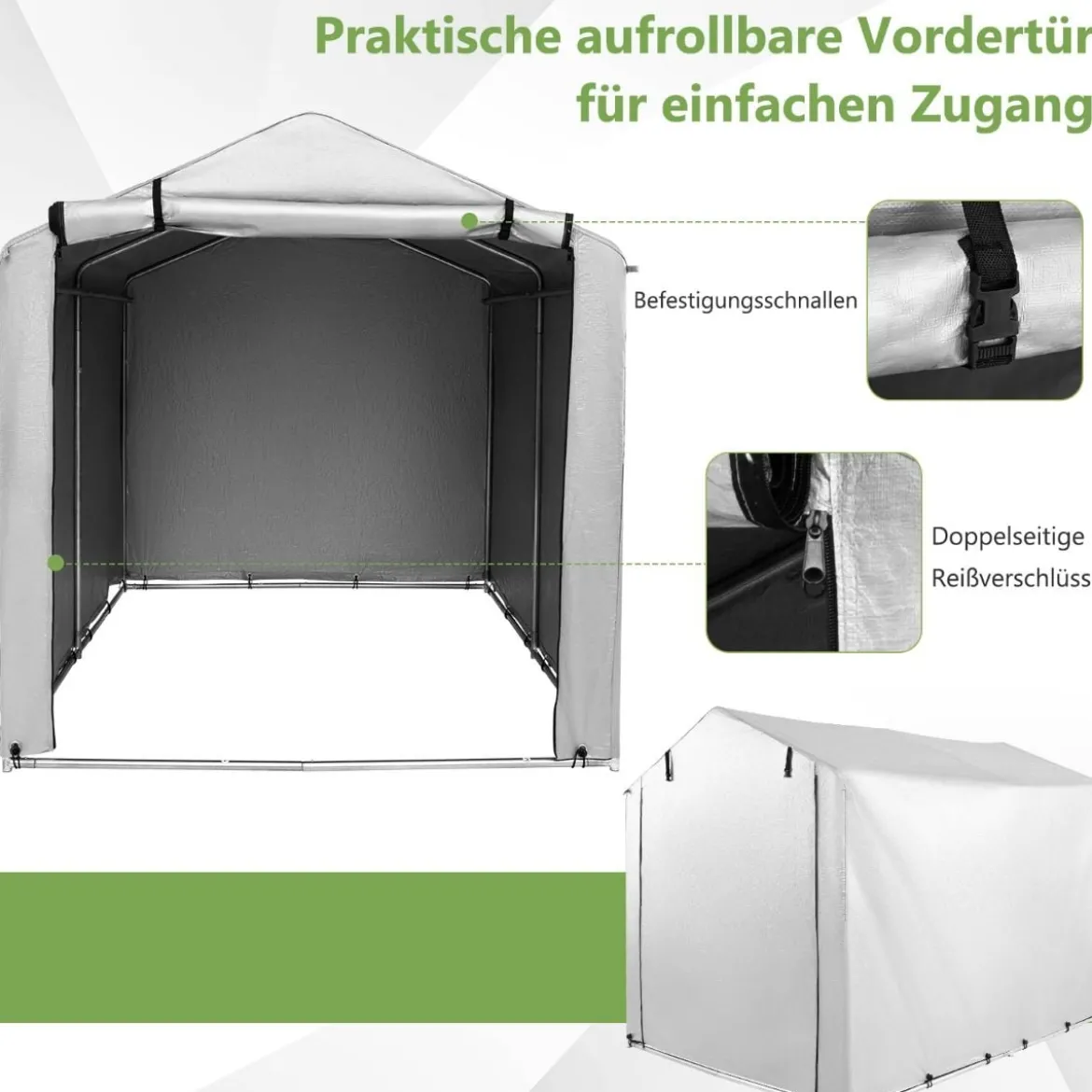 Garagenzelt 160 x 218 x 164 cm Gerätehaus Wasserdicht mit Metallrahmen Grau