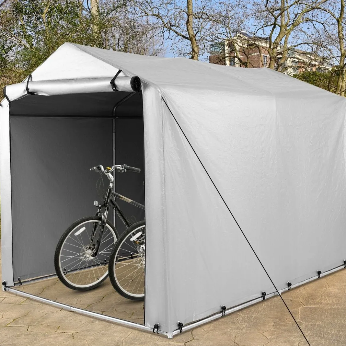 Garagenzelt 160 x 218 x 164 cm Gerätehaus Wasserdicht mit Metallrahmen Grau