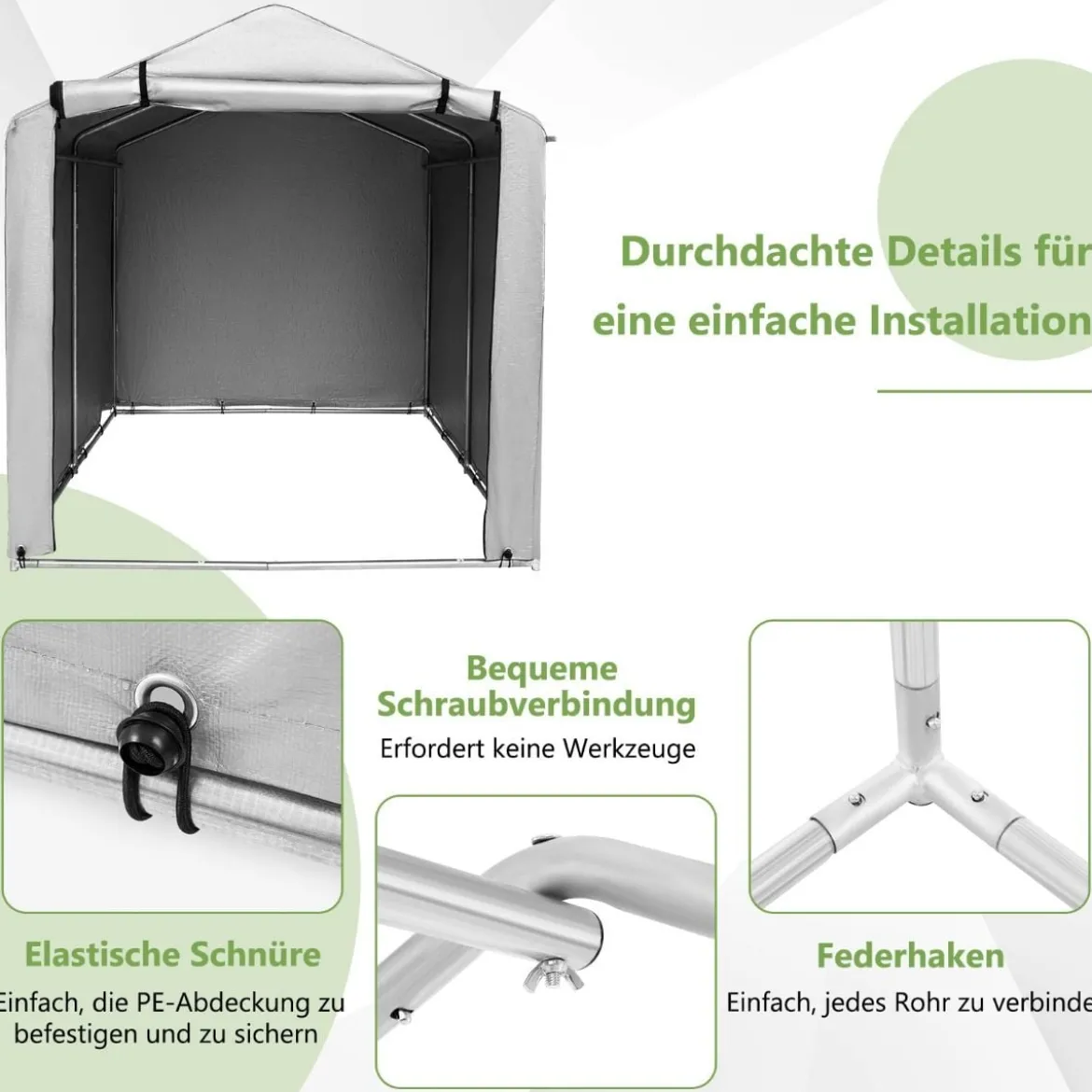 Garagenzelt 160 x 218 x 164 cm Gerätehaus Wasserdicht mit Metallrahmen Grau