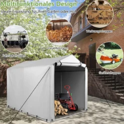 Garagenzelt 160 x 218 x 164 cm Gerätehaus Wasserdicht mit Metallrahmen Grau