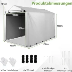Garagenzelt 160 x 218 x 164 cm Gerätehaus Wasserdicht mit Metallrahmen Grau
