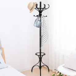 Garderobenständer Kleiderständer Garderobe mit 12 Haken Braun/Schwarz/Natur/Weiß