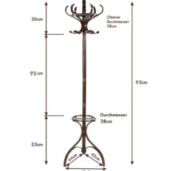 Garderobenständer Kleiderständer Garderobe mit 12 Haken Braun/Schwarz/Natur/Weiß