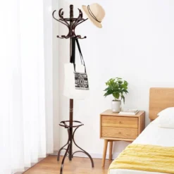 Garderobenständer Kleiderständer Garderobe mit 12 Haken Braun/Schwarz/Natur/Weiß