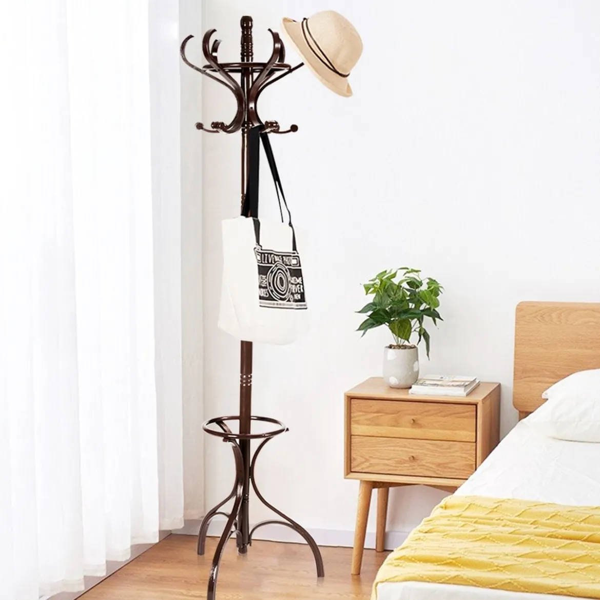 Garderobenständer Kleiderständer Garderobe mit 12 Haken Braun/Schwarz/Natur/Weiß