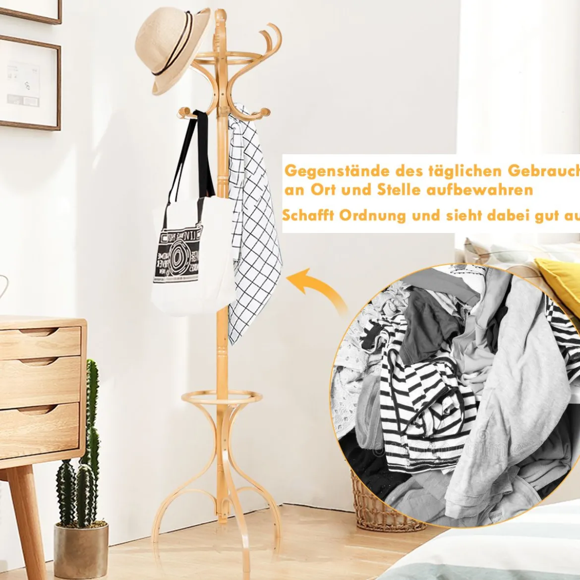 Garderobenständer Kleiderständer Garderobe mit 12 Haken Braun/Schwarz/Natur/Weiß