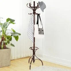 Garderobenständer Kleiderständer Garderobe mit 12 Haken Braun/Schwarz/Natur/Weiß