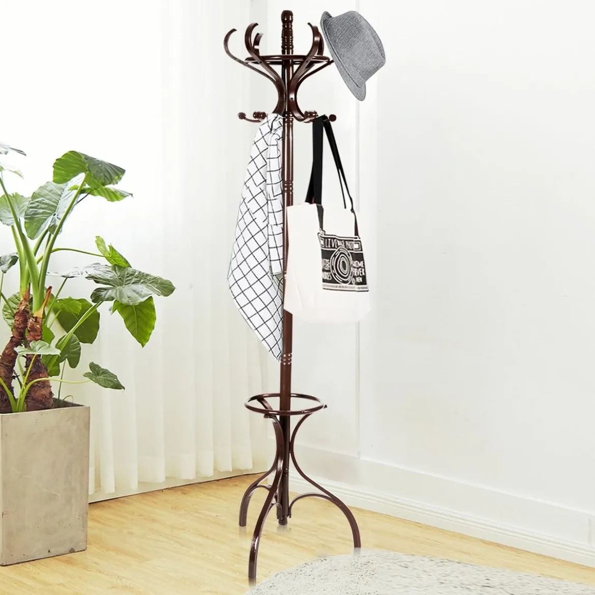 Garderobenständer Kleiderständer Garderobe mit 12 Haken Braun/Schwarz/Natur/Weiß