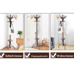 Garderobenständer Kleiderständer Garderobe mit 12 Haken Braun/Schwarz/Natur/Weiß