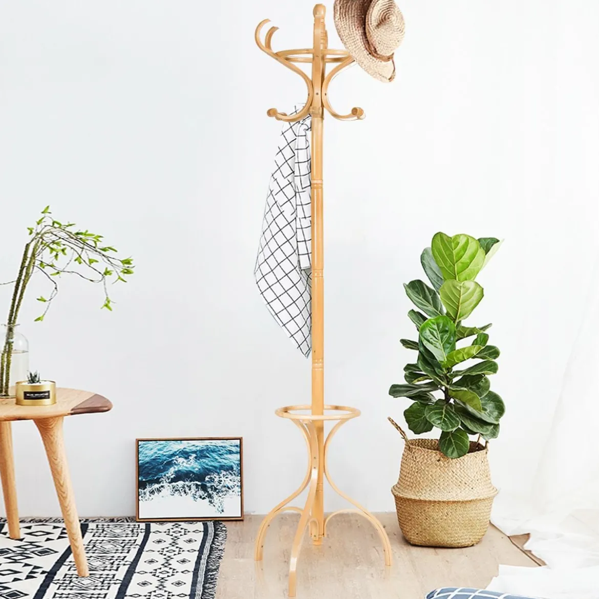 Garderobenständer Kleiderständer Garderobe mit 12 Haken Braun/Schwarz/Natur/Weiß