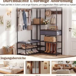 Garderobenständer mit Gepolsterter Sitzbank & Schuhregal Kleiderständer mit 2 Stoffschubladen