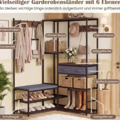 Garderobenständer mit Gepolsterter Sitzbank & Schuhregal Kleiderständer mit 2 Stoffschubladen
