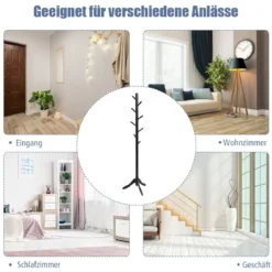 Garderobenständer mit 8 Haken Kleiderständer aus Holz höhenverstellbar 175 cm Schwarz