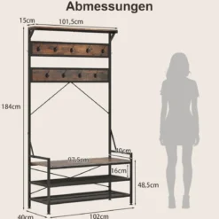 Garderobenständer mit Schuhablage Schuhregal mit Garderobe Kleiderständer mit Sitzbank