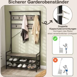 Garderobenständer mit Schuhablage Schuhregal mit Garderobe Kleiderständer mit Sitzbank