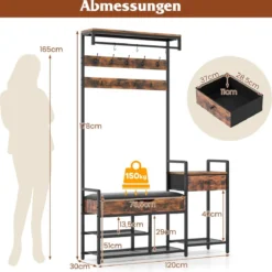 Garderobenständer mit Schuhbank & 12 Haken & Schublade & Ablage Garderobe Eingangsbank