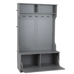 Garderobenständer mit Sitzbank & 5 Doppelhaken Garderobe Flurgarderobe 100 x 40 x 160 cm Grau