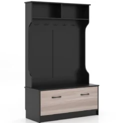 Garderobenständer mit Sitzbank & 5 Doppelhaken Garderobe Flurgarderobe 100 x 40 x 160 cm Schwarz