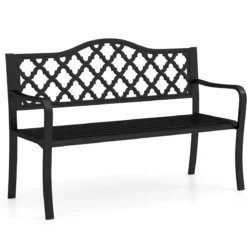 Gartenbank Metall wetterfeste Sitzbank für 2 Sitzer Parkbank mit Rückenlehne & Armlehne 128 x 54 x 89 cm Schwarz