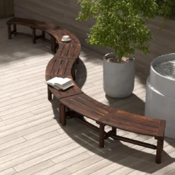 Gartenbank ohne Rückenlehne für 2-3 Sitzer Wetterfeste Holzbank bis 325 kg Belastbar Braun