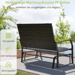 Gartenbank Polyrattan Schaukelbank mit sanfter Gleitbewegung Terrassenbank für Balkon Braun