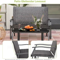 Gartenbank Polyrattan Schaukelbank mit sanfter Gleitbewegung Terrassenbank für Balkon Braun