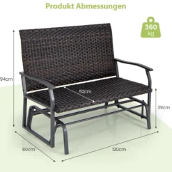 Gartenbank Polyrattan Schaukelbank mit sanfter Gleitbewegung Terrassenbank für Balkon Braun