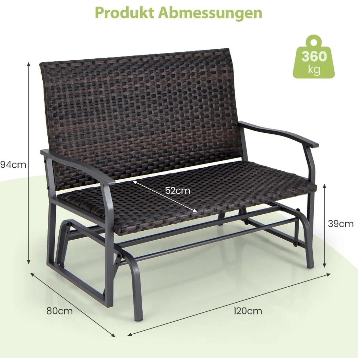 Gartenbank Polyrattan Schaukelbank mit sanfter Gleitbewegung Terrassenbank für Balkon Braun